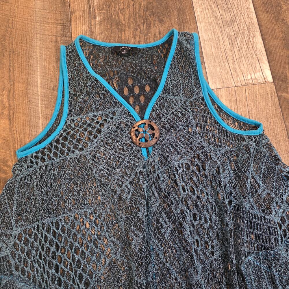 Y2K Boho Tunic Top Fairy Grunge Open Knit Festival Tank Top Size Small Blue - Picture 3 of 7